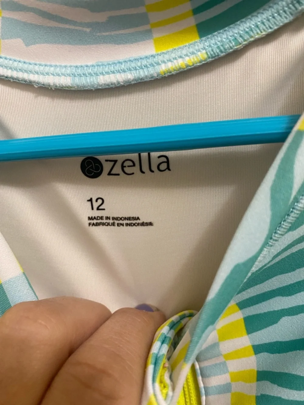 Zella Girl Yellow and Aqua Long Sleeve One-Piece Rash Guard